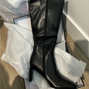 Knee High Boots for Women Square Toe Chunky Heel Long Boots for Women